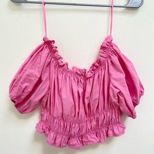 Zara Hot Pink Ruffled Off-Shoulder Crop Top